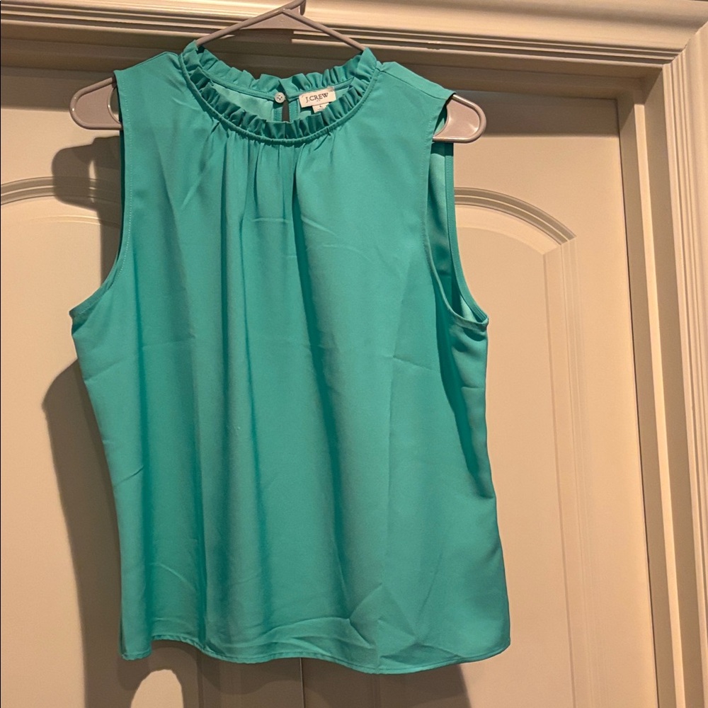 J. Crew Factory Women's Aqua Ruffle Neck Blouse